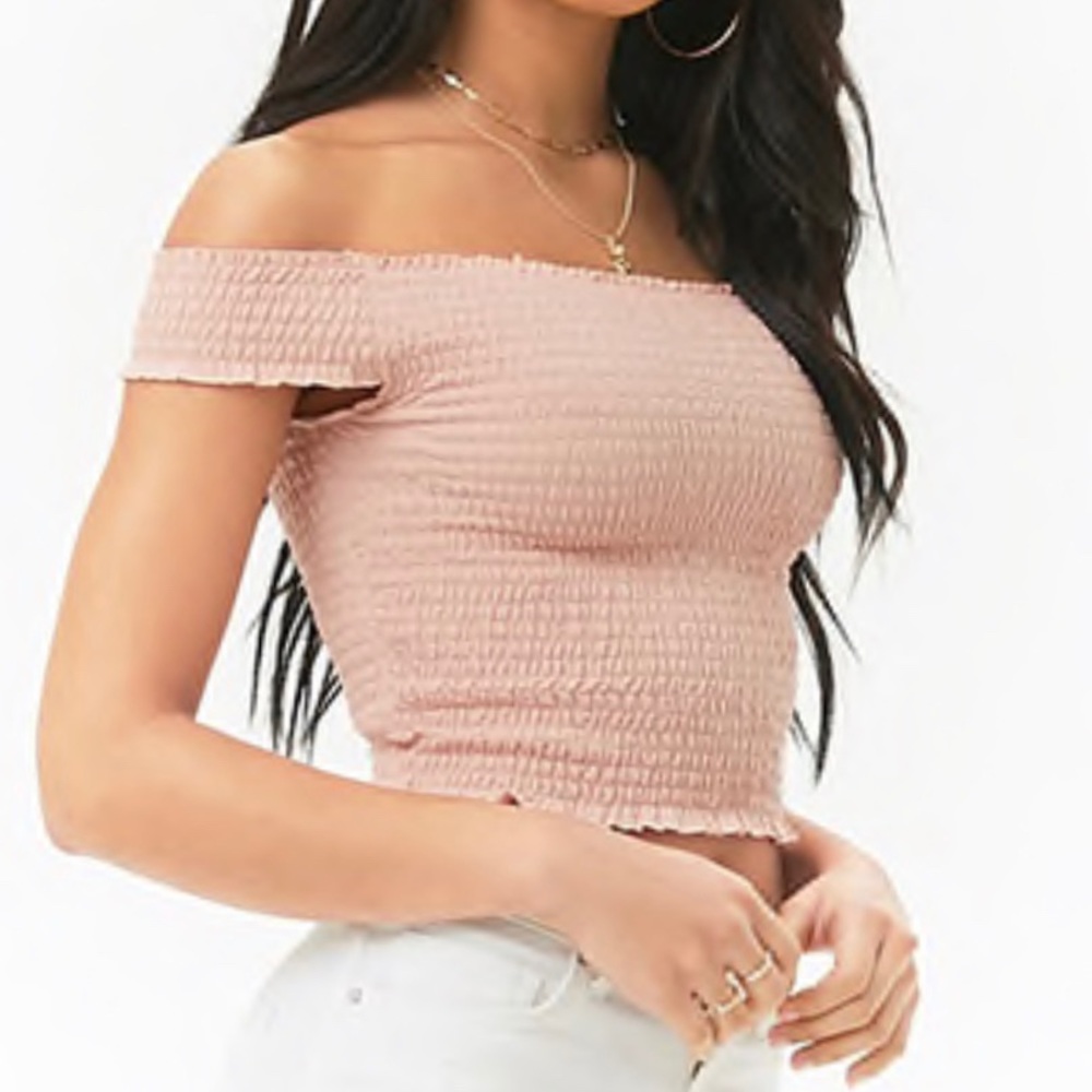 Smocked Off The Shoulder Crop Top